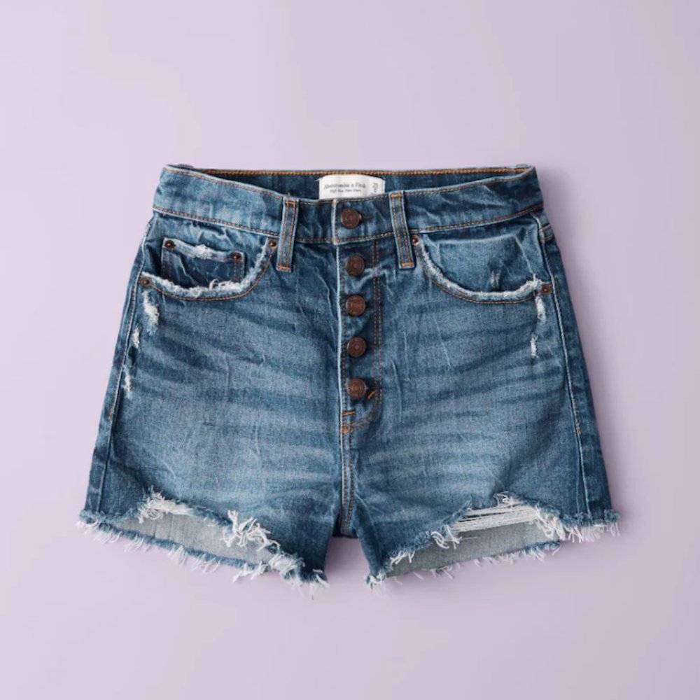 A&F Vintage Stretch Denim High Rise Mom Shorts